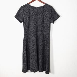 LOFT Jacquard Knit Dress Charcoal Black Size M Vintage Inspired Print